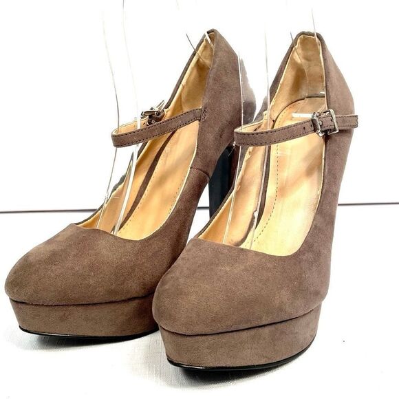 TAUPE SUEDE 5” HEEL PLATFORM ANKLE STRAP ZARA S-7 - Picture 2 of 6
